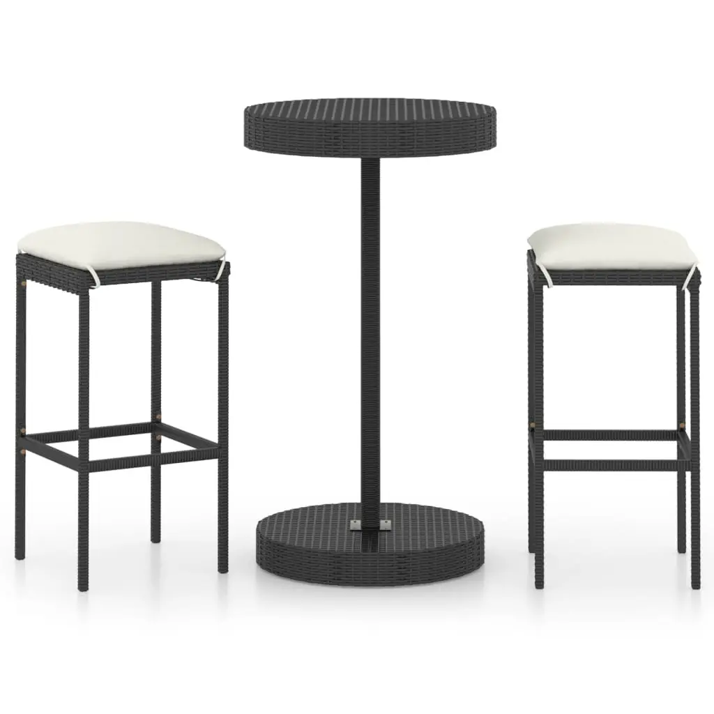 Ensemble de 3 pcs bar de jardin – Mobilier d’extérieur – Mobilier de jardin et coussins Résine tressée Noir-JU2054