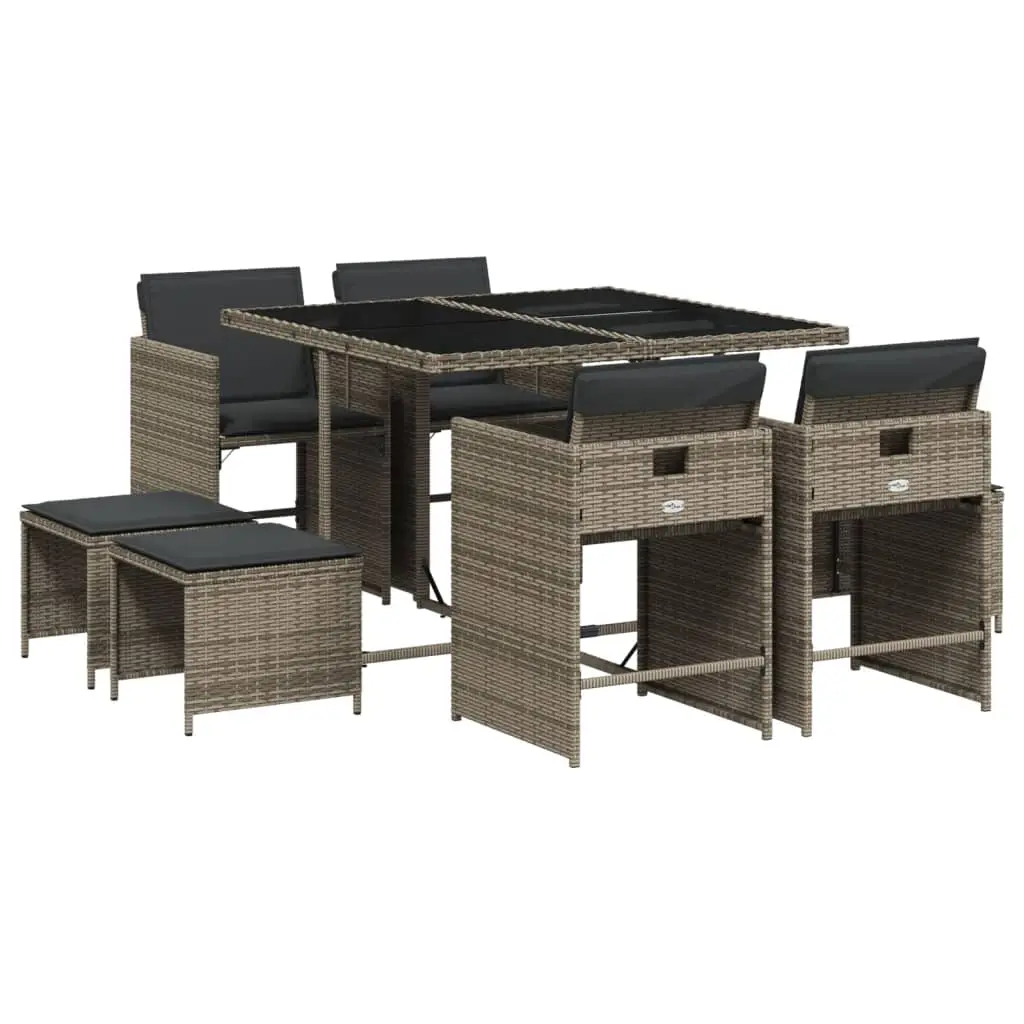 Ensemble de 9 pcs table de jardin avec chaises – mobilier de jardin avec coussins Gris-JU3008