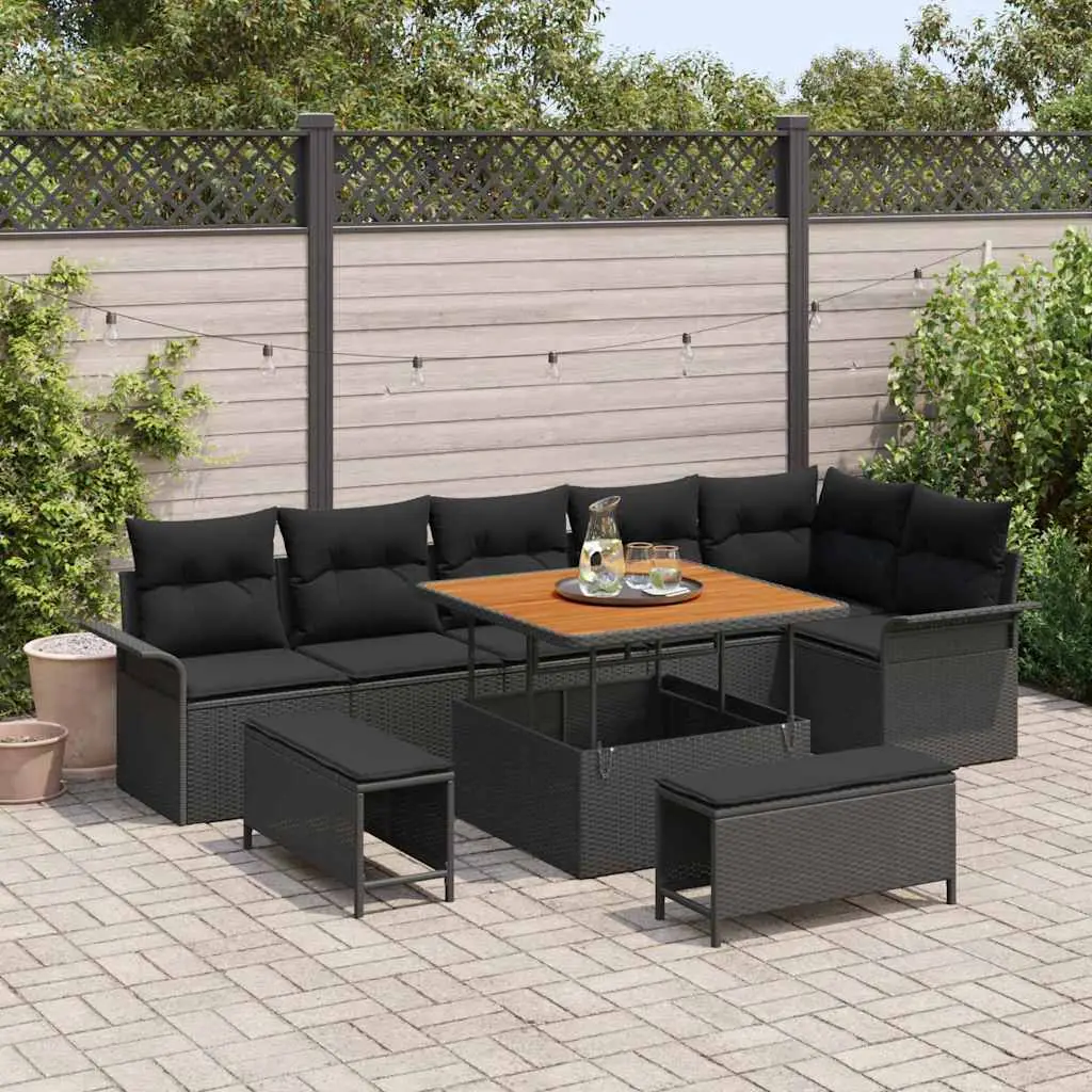Ensemble de canapé de jardin avec coussin 9 pcs Noir vidaXL 3364094