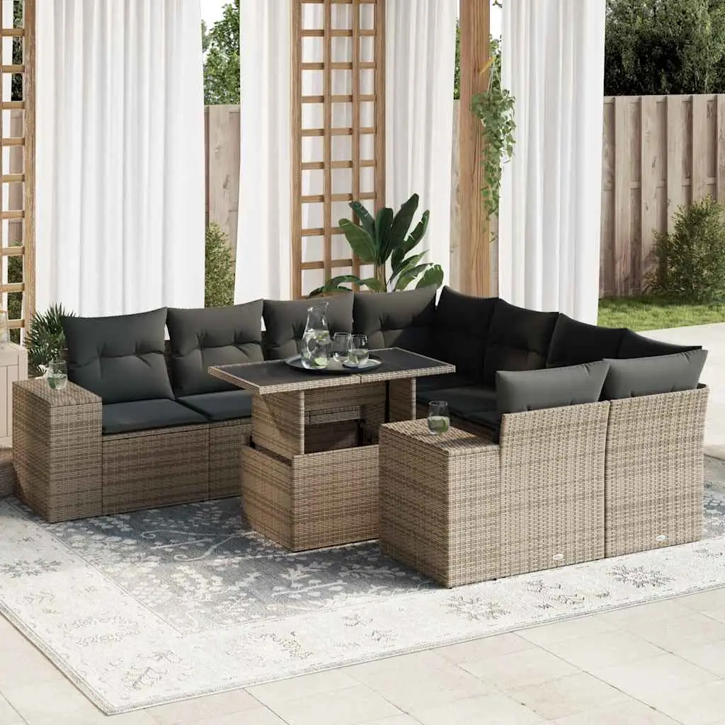 Ensemble de jardin 9 places résine tressée avec rangements intégrés et table ajustable gris – ComfortXL Outdoor Living