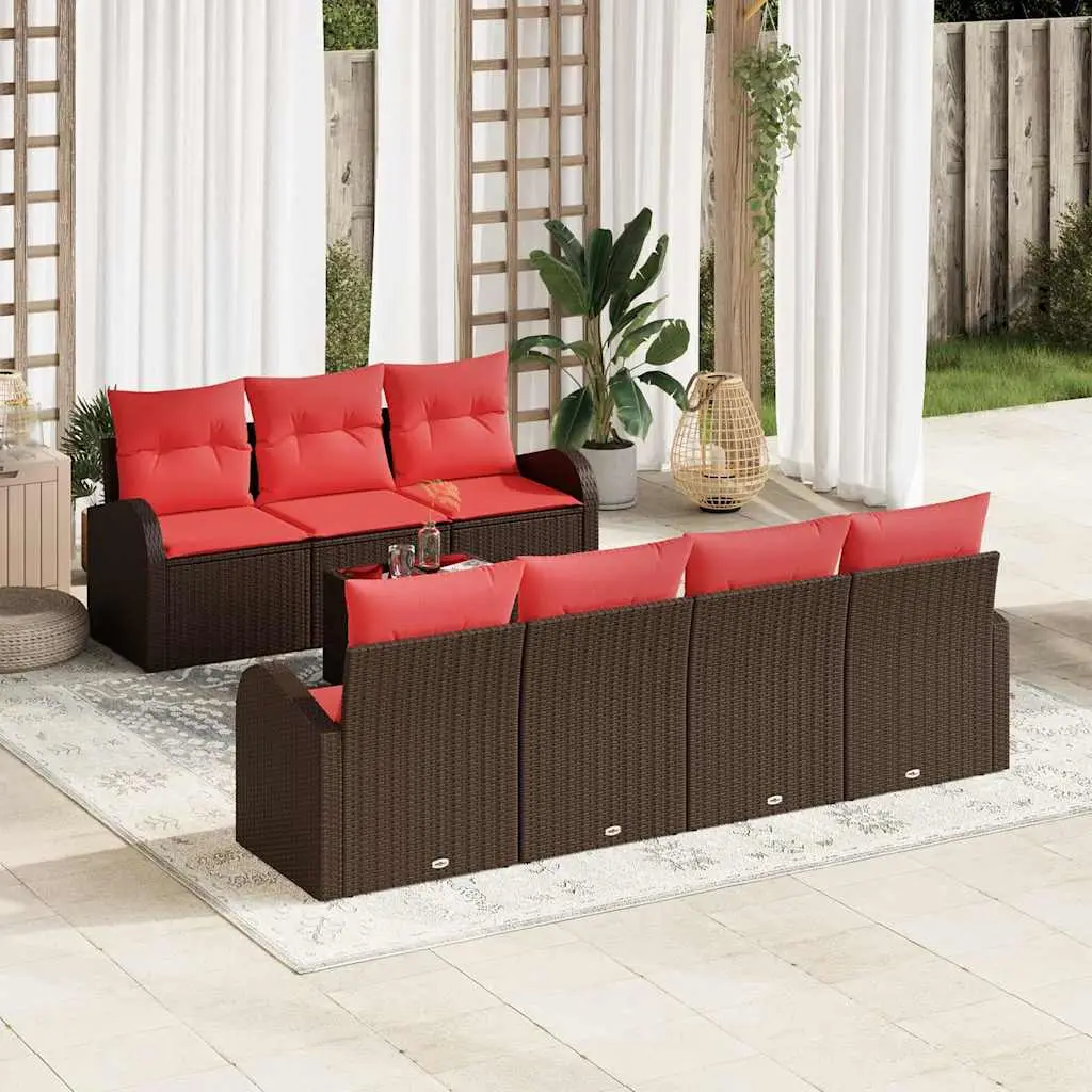 Ensemble de Canapés 8 pcs Marron et rouge Polyester vidaXL 3345954