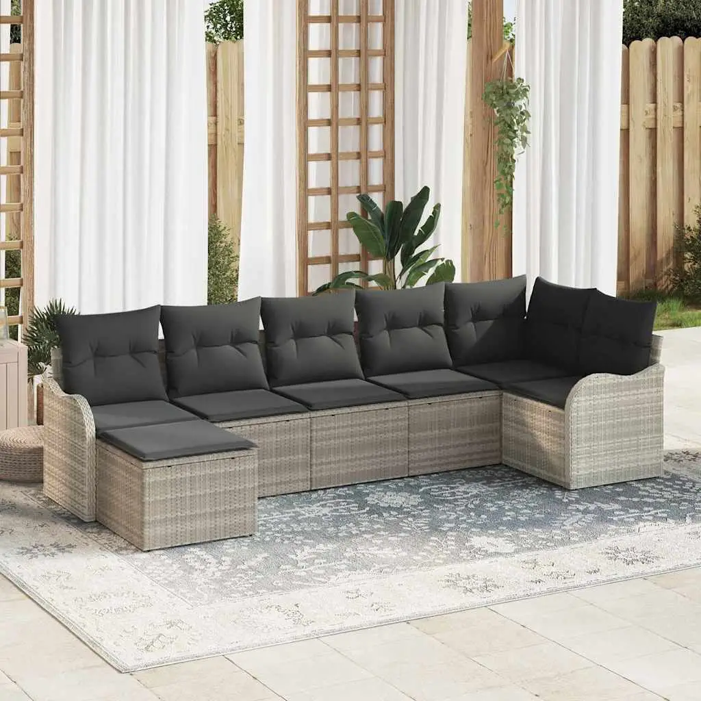 Ensemble de jardin 7 personnes en Poly rotin modulable et résistant Gris Clair – ComfortXL Outdoor Living