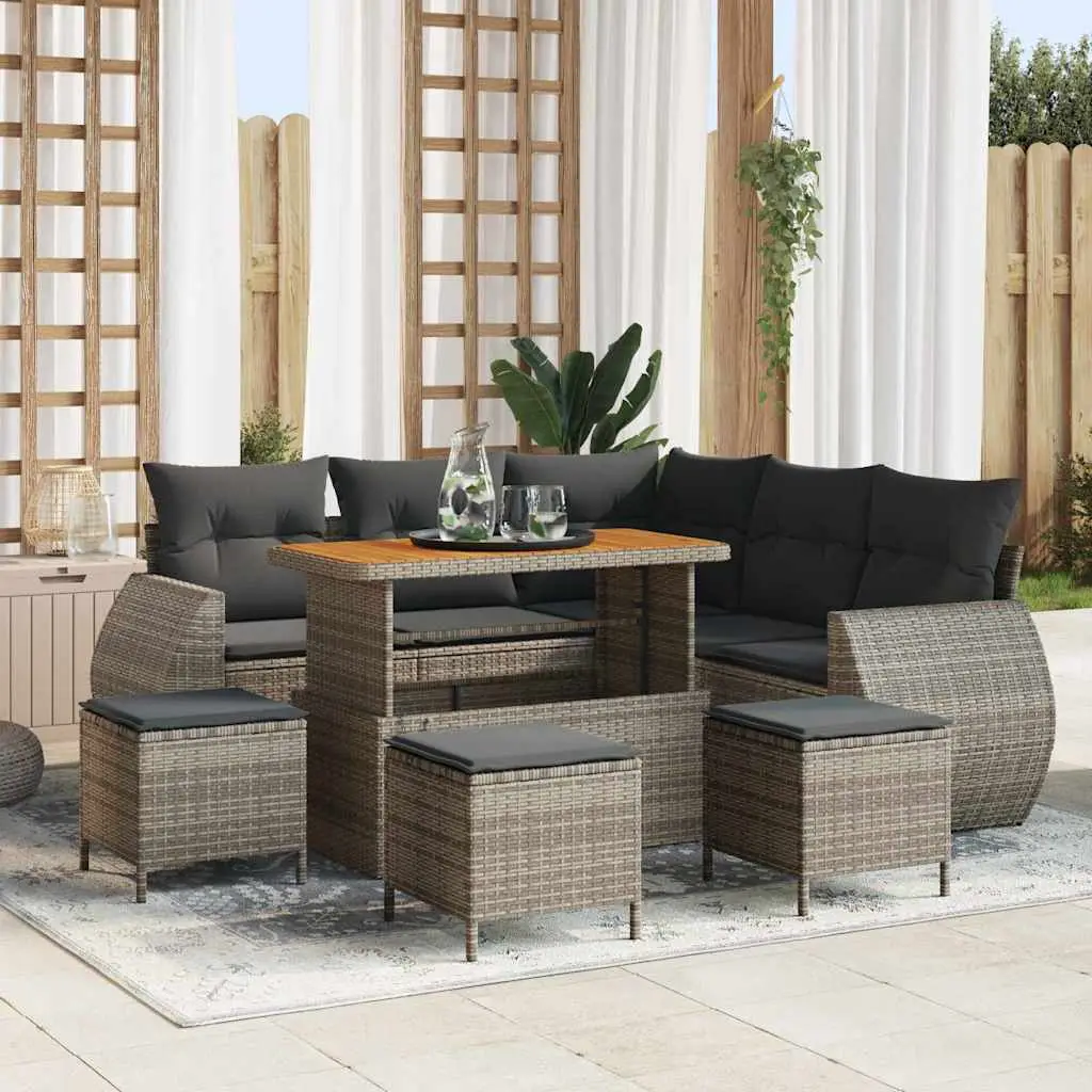 Ensemble de jardin 8 places en résine tressée avec table et poufs pour patio Gris – ComfortXL Outdoor Living