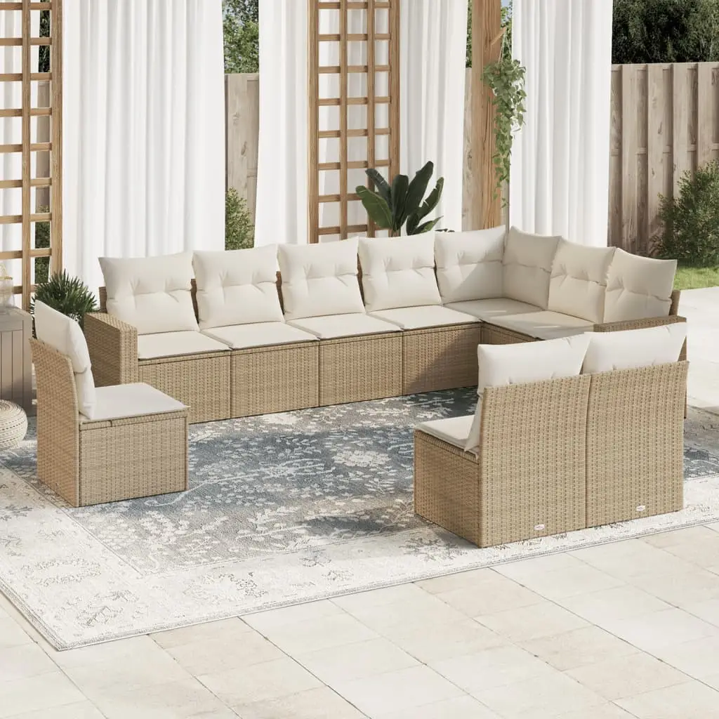 Ensemble canapés de jardin 10 places Résine Tressée avec Rangement sous Assise Beige – ComfortXL Outdoor Living
