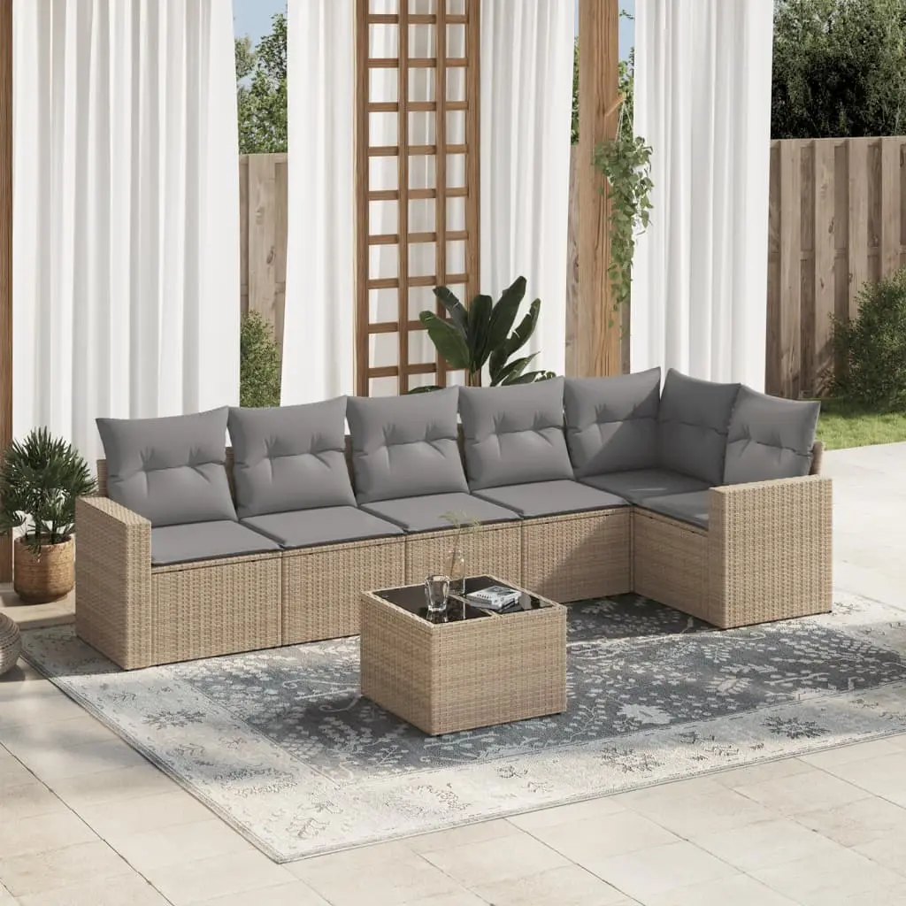 Ensemble de Jardin 7 Pièces Résine Tressée Beige avec Coffres de Rangement et Table – ComfortXL Outdoor Living