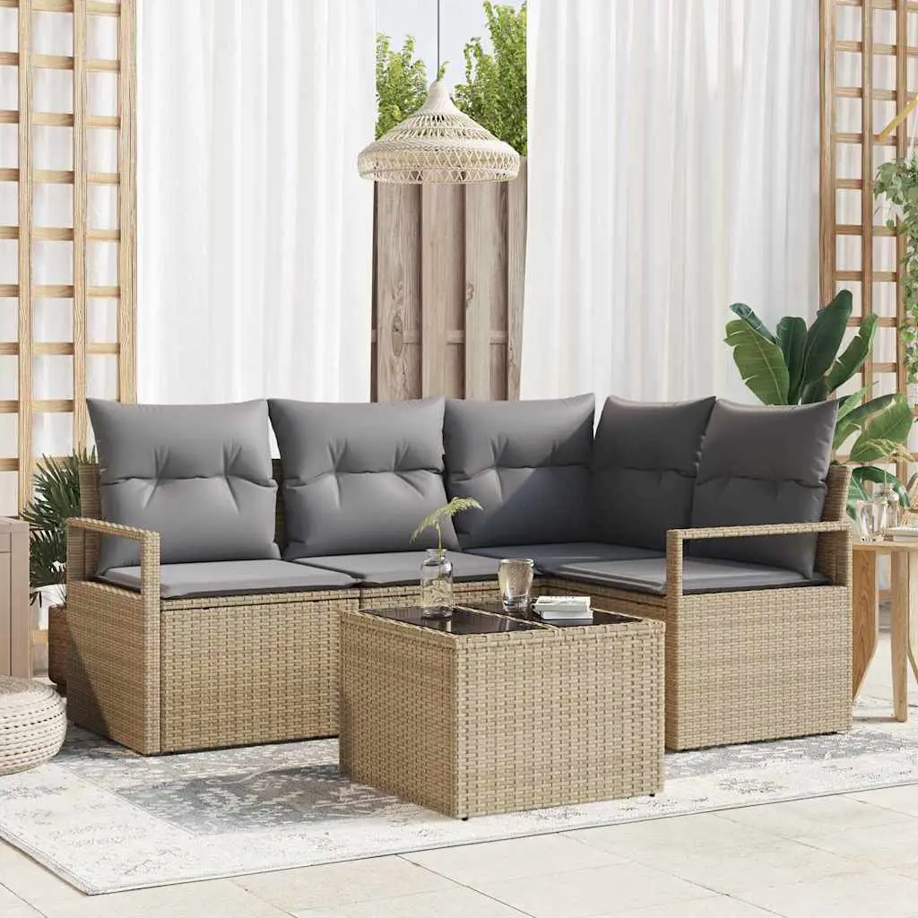 Ensemble de Canapés 5 pcs Beige et Gris clair polyrotin vidaXL 3355039