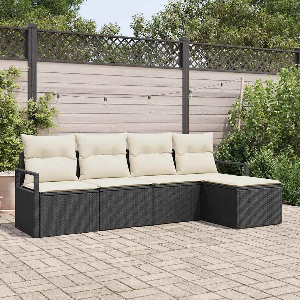 Ensemble de Canapés avec coussin 5 pcs Noir et Crème polyrotin vidaXL 3355006