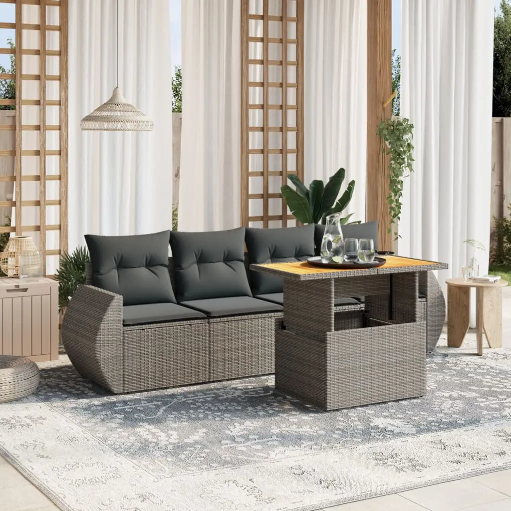 Ensemble Canapés de Jardin 5 pcs Résine Tressée Grise avec Table Relevable – ComfortXL Outdoor Living