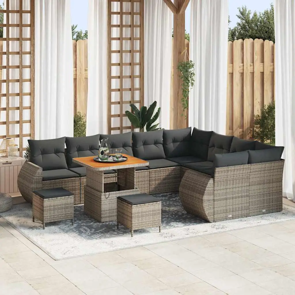Ensemble Canapé Extérieur 12 Pcs en Poly Rotin avec Design Tissé pour Détente Jardin Gris Élégant – ComfortXL Outdoor Living