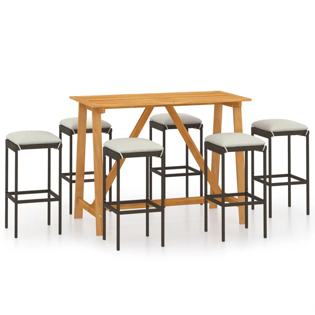 Ensemble de 7 pcs bar de jardin – Mobilier d’extérieur avec coussins Marron-JU2069