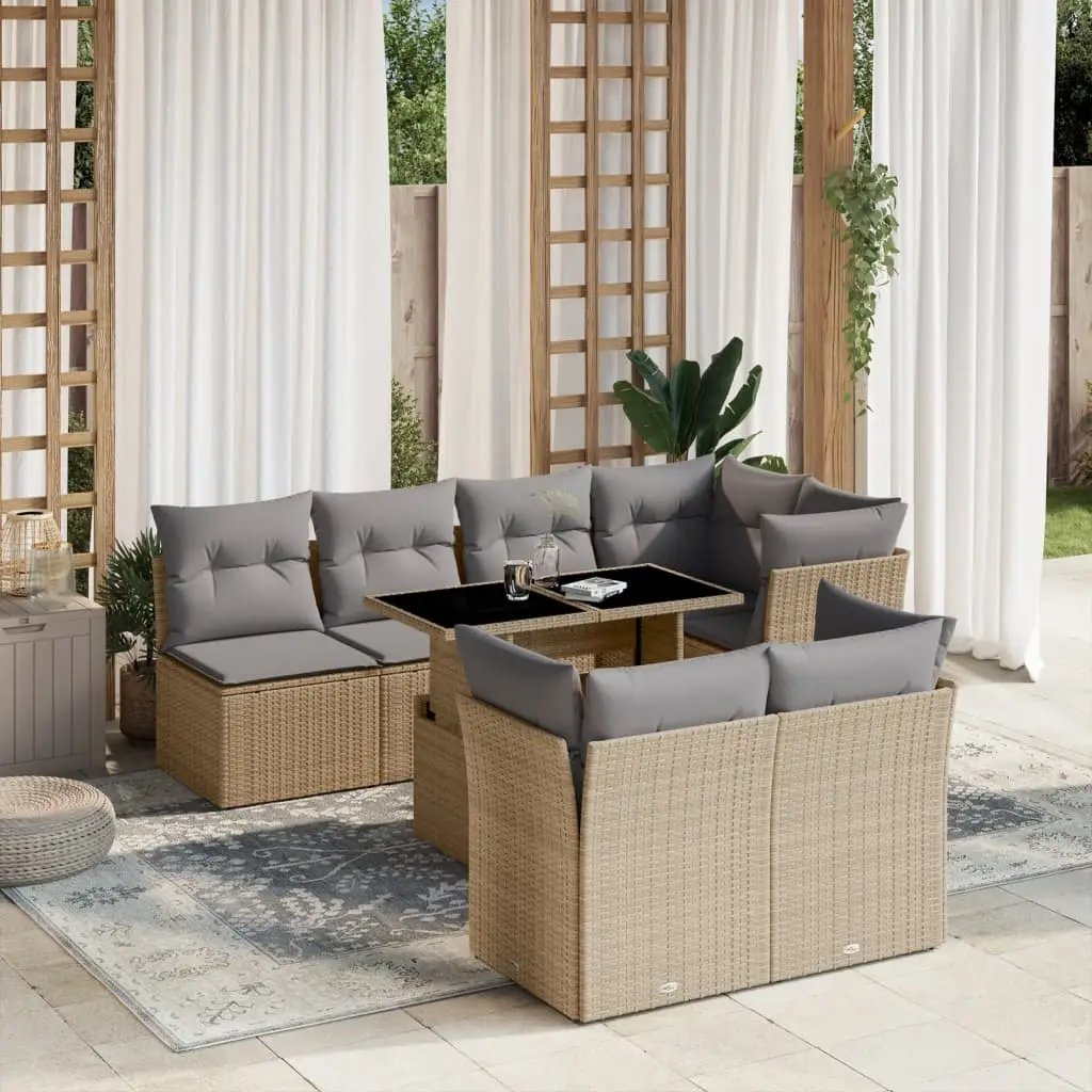Ensemble canapé de jardin 8 places résine tressée avec table ajustable et coussins Beige – ComfortXL Outdoor Living
