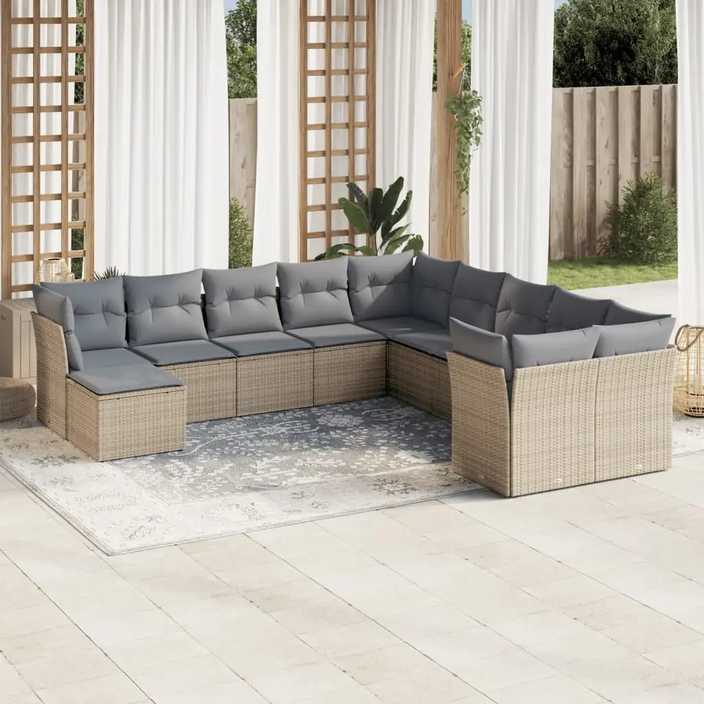 Ensemble Canapé Modulable 11 Places en Poly Rotin avec Rangement Intégré et Repose-Pied Beige – ComfortXL Outdoor Living