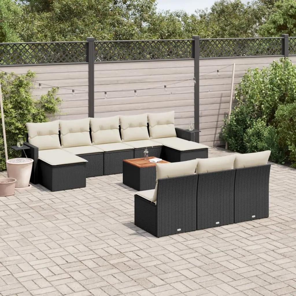 Ensemble Canapé Extérieur 10 Personnes Poly Rotin Noir Modulable Coussins Crème et Table Basse – ComfortXL Outdoor Living