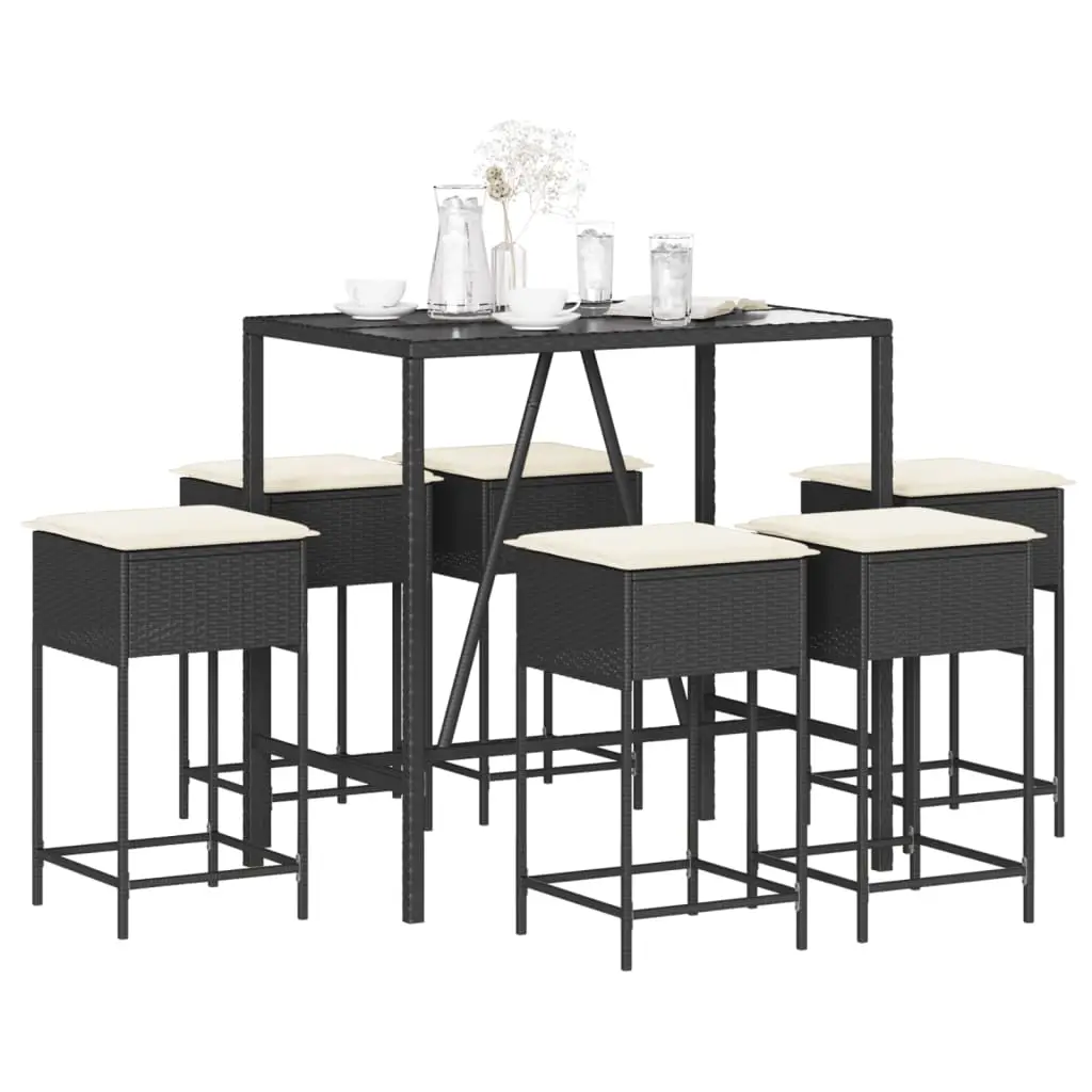 Ensemble de bar de jardin 7 pcs avec coussins noir poly rotin vidaXL 3261467