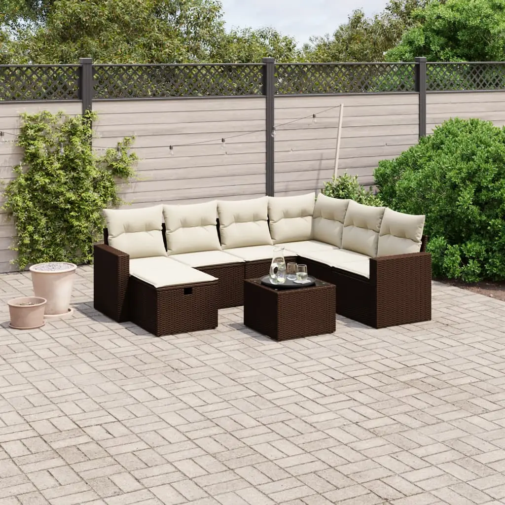 Ensemble canapés de jardin 7 places poly rotin modulable avec coussins pour extérieur Marron – ComfortXL Outdoor Living