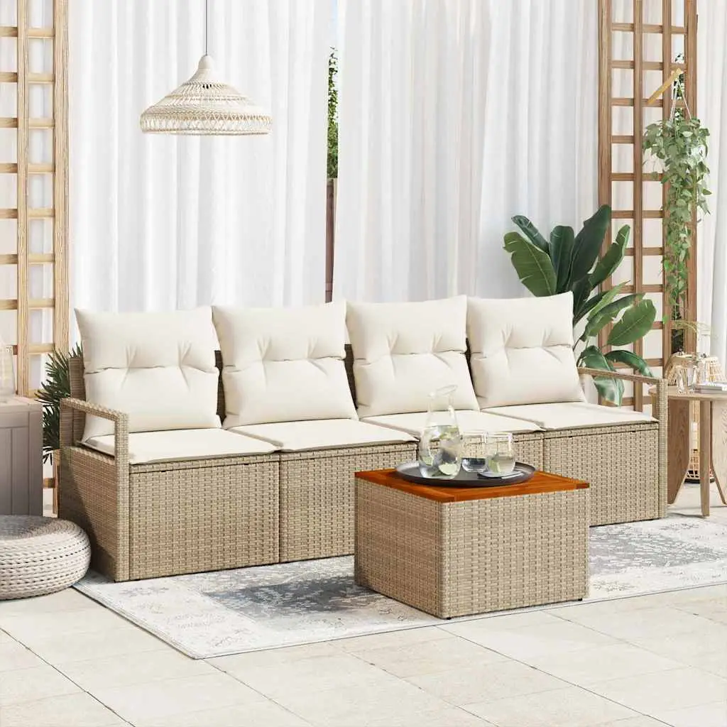 Ensemble Canapé Jardin Élégant 4 Places Polyrotin Beige et Bois – ComfortXL Outdoor Living
