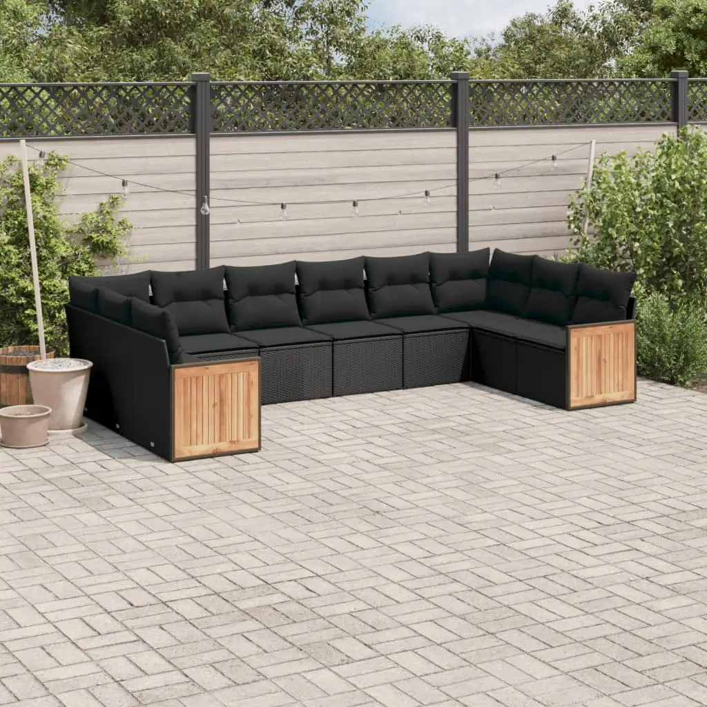 Ensemble canapé de jardin 10 places résine tressée modulable avec coussins épais pour terrasse Noir – ComfortXL Outdoor Living