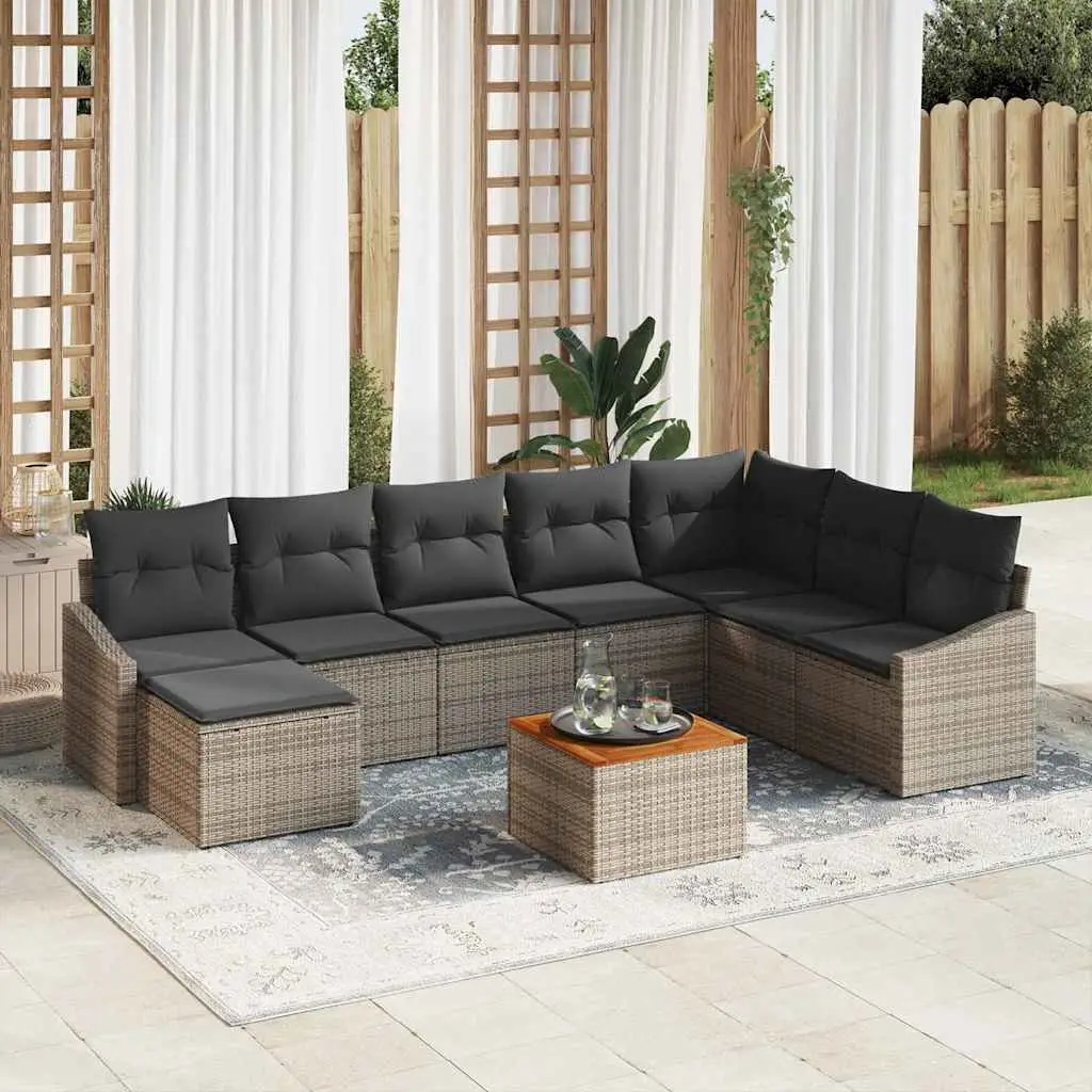 Ensemble de canapé de jardin avec stockage 9 pcs Gris polyrotin vidaXL 3356536