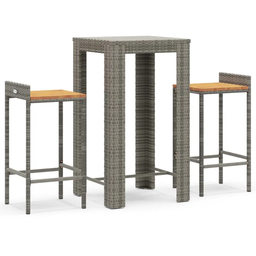 Ensemble de 3 pcs bar de jardin – Mobilier d’extérieur gris poly rotin/bois massif acacia-JU2123