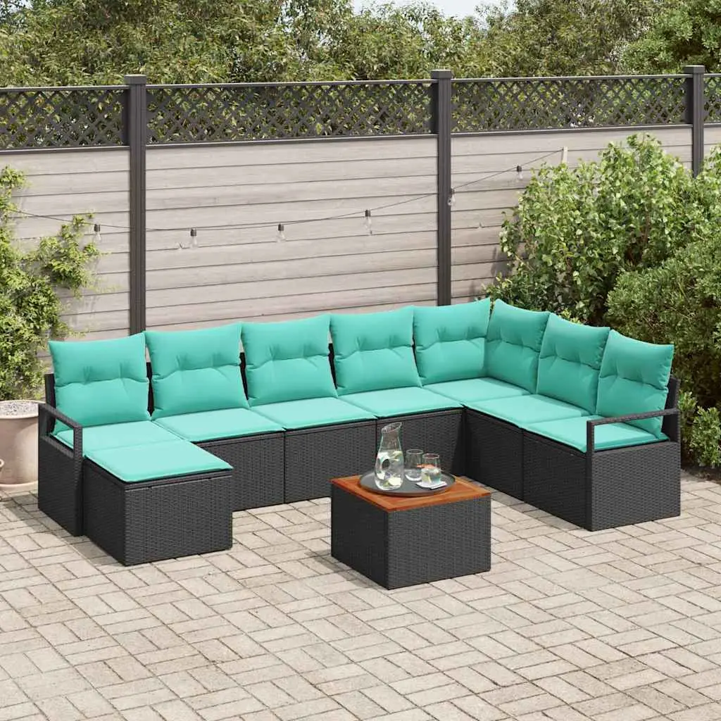 Ensemble de canapé de jardin avec coussin 9 pcs Noir polyrotin vidaXL 3347746