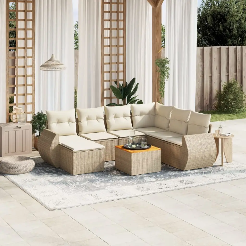 Ensemble de Jardin 7 Places Modulable en Résine Tressée Table Bois d’Acacia Beige et Blanc Crème – ComfortXL Outdoor Living