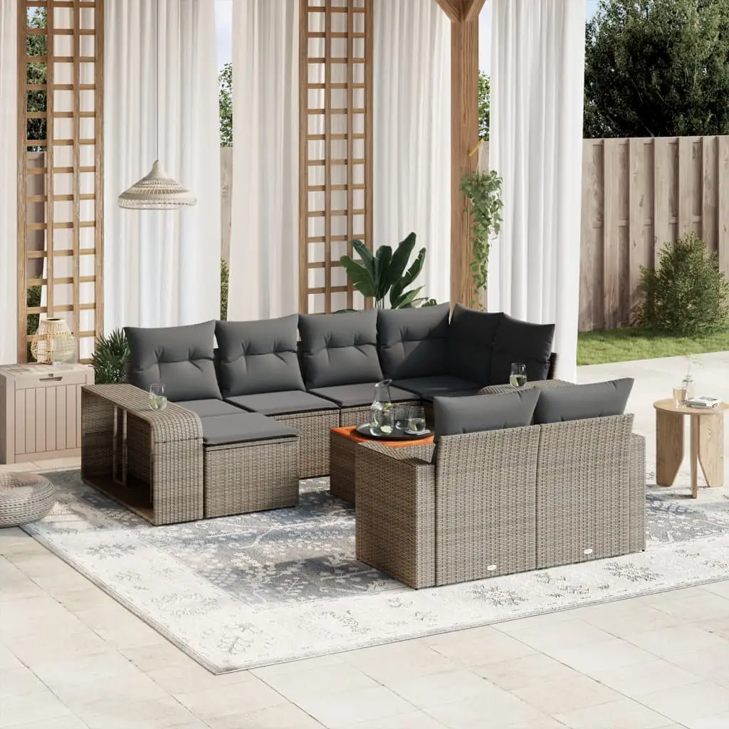 Ensemble de Jardin Résine Tressée 11 Pièces Modulable avec Table et Coussins Gris – ComfortXL Outdoor Living