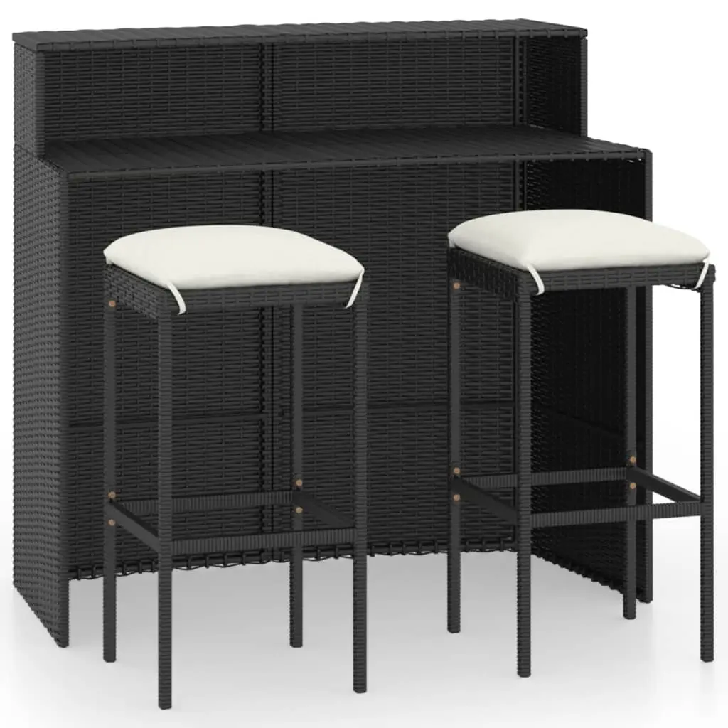 Ensemble de bar de jardin avec coussins 3 pcs | Mobilier d’extérieur Noir Maison Chic