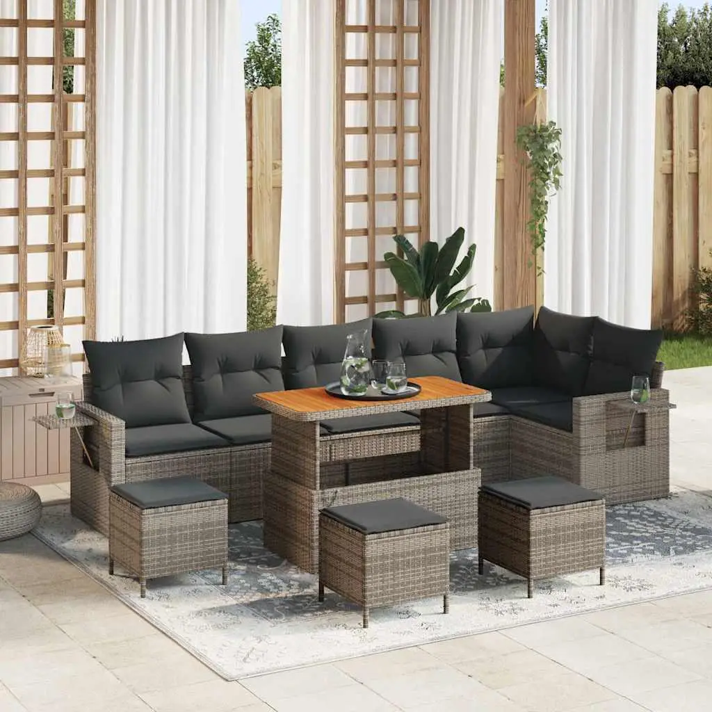Ensemble canapé de jardin 9 places bois d’acacia et polyrotin Gris – ComfortXL Outdoor Living