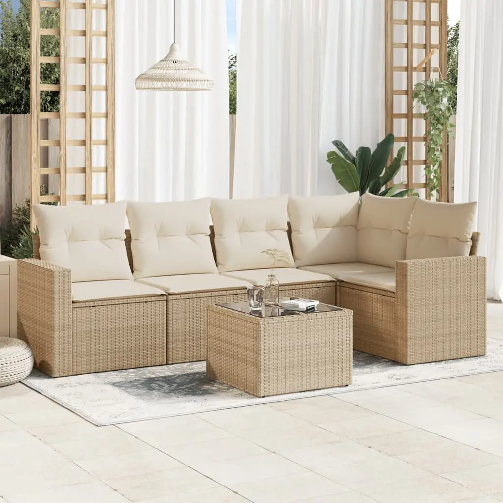 Ensemble de Jardin 6 Pièces Résine Tressée Modulable avec Rangement et Table Beige – ComfortXL Outdoor Living