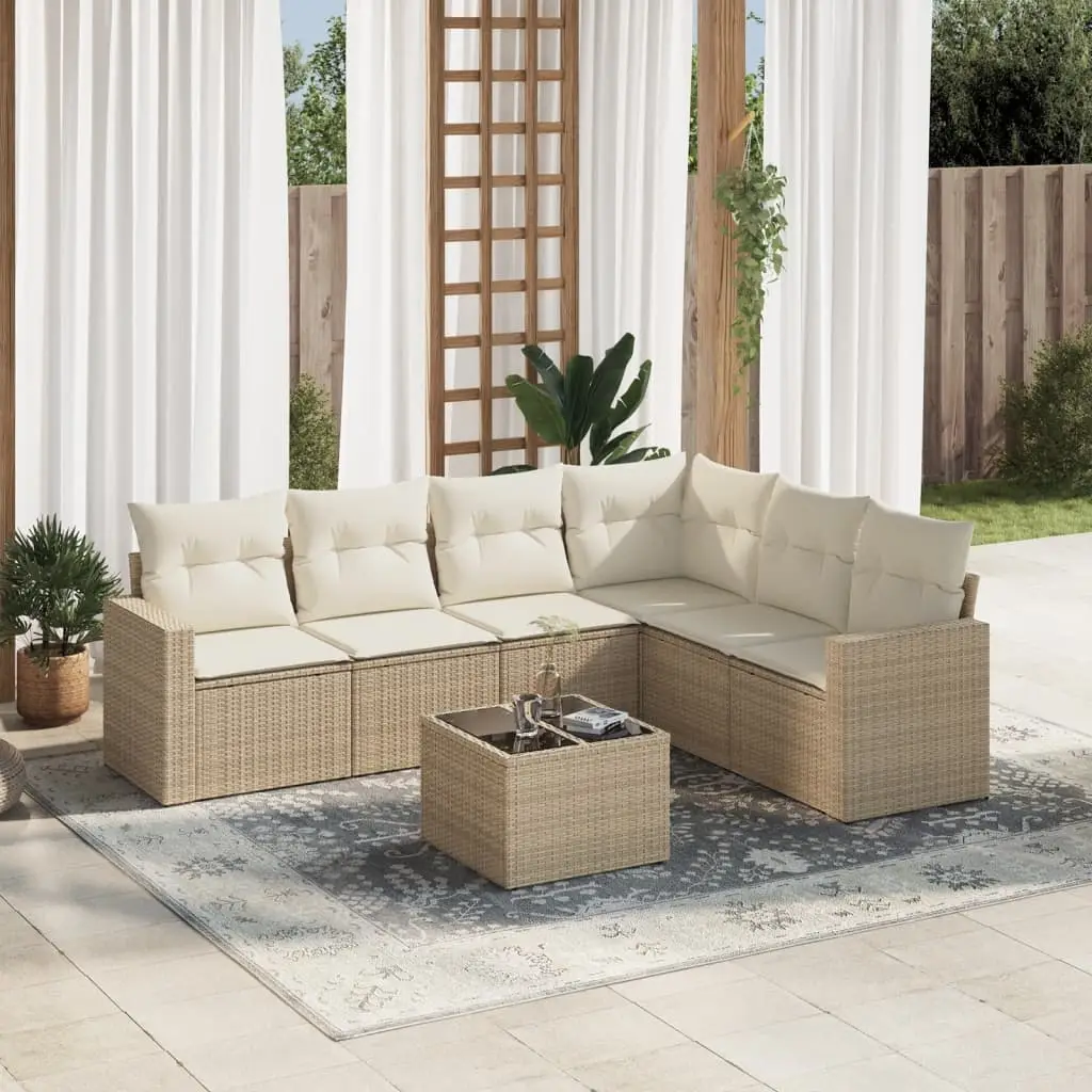 Ensemble de Jardin 7 Pièces Résine Tressée avec Rangement et Table pour Terrasse Beige – ComfortXL Outdoor Living