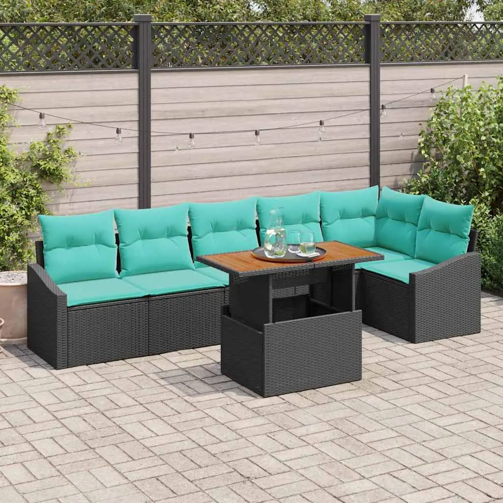 Ensemble de salle à manger pour jardin 7 pcs Noir et Sarcelle vidaXL 3349850