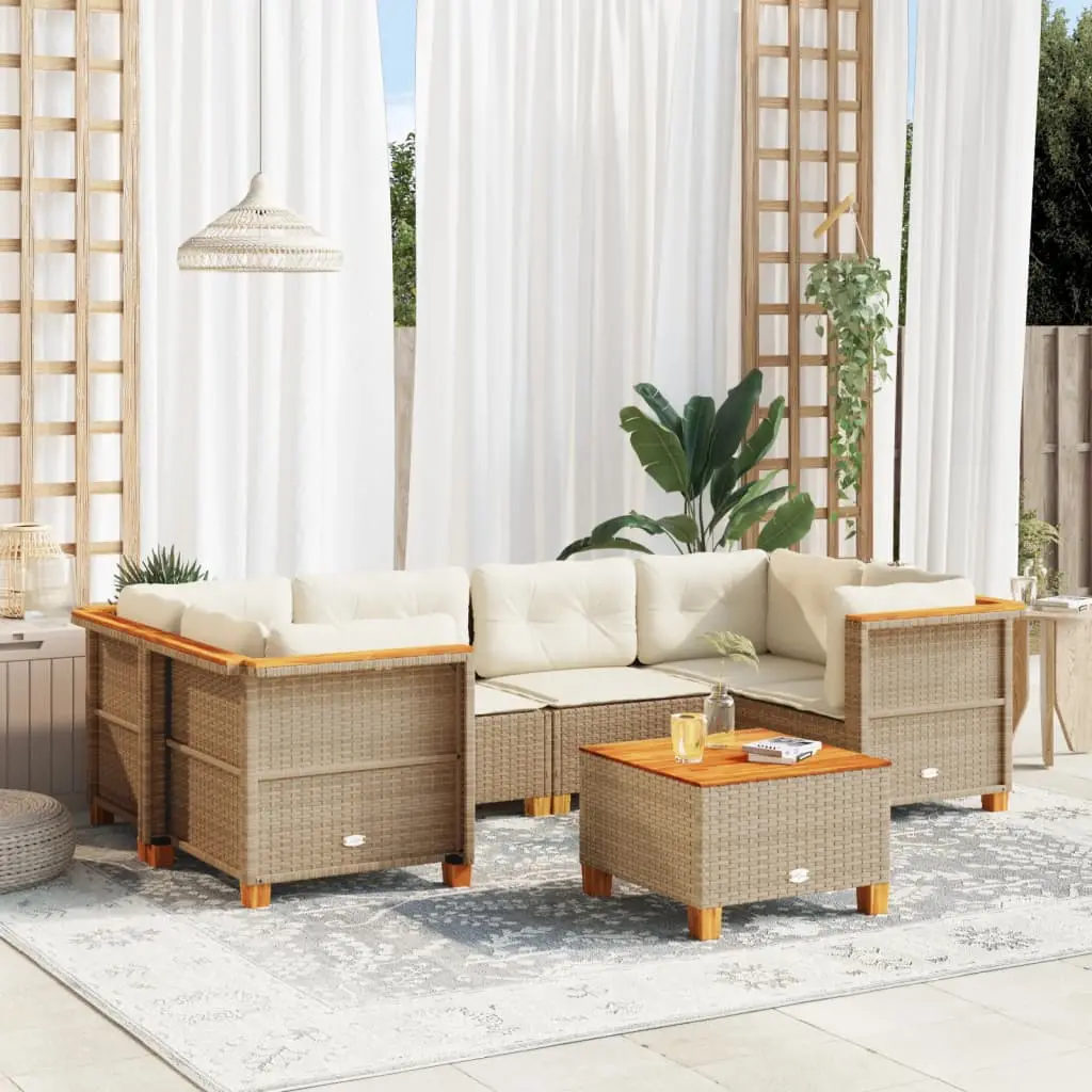 Ensemble Canapés de Jardin 7 Pièces en Résine Tressée Modulable pour 6 Convives Beige – ComfortXL Outdoor Living