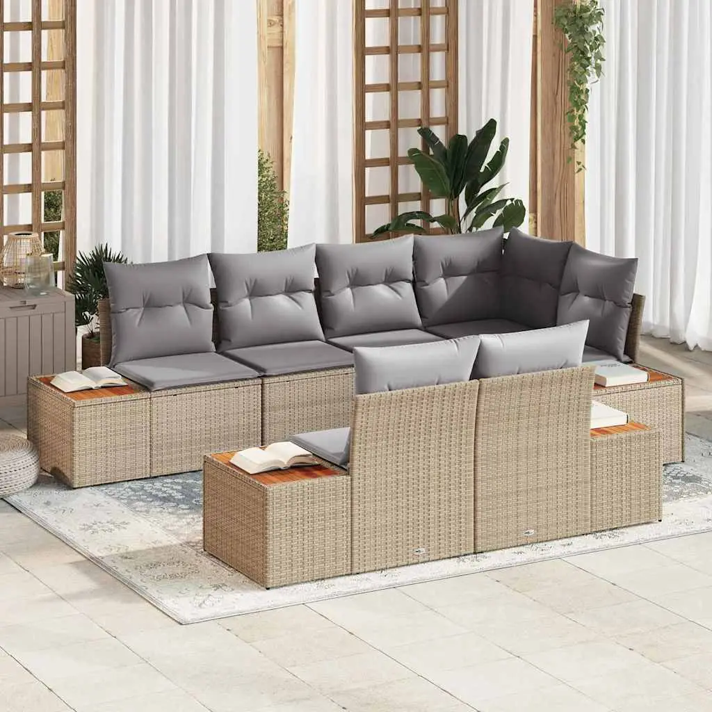 Ensemble de jardin convivial 7 pcs en polyrotin pour 7 personnes Beige – ComfortXL Outdoor Living