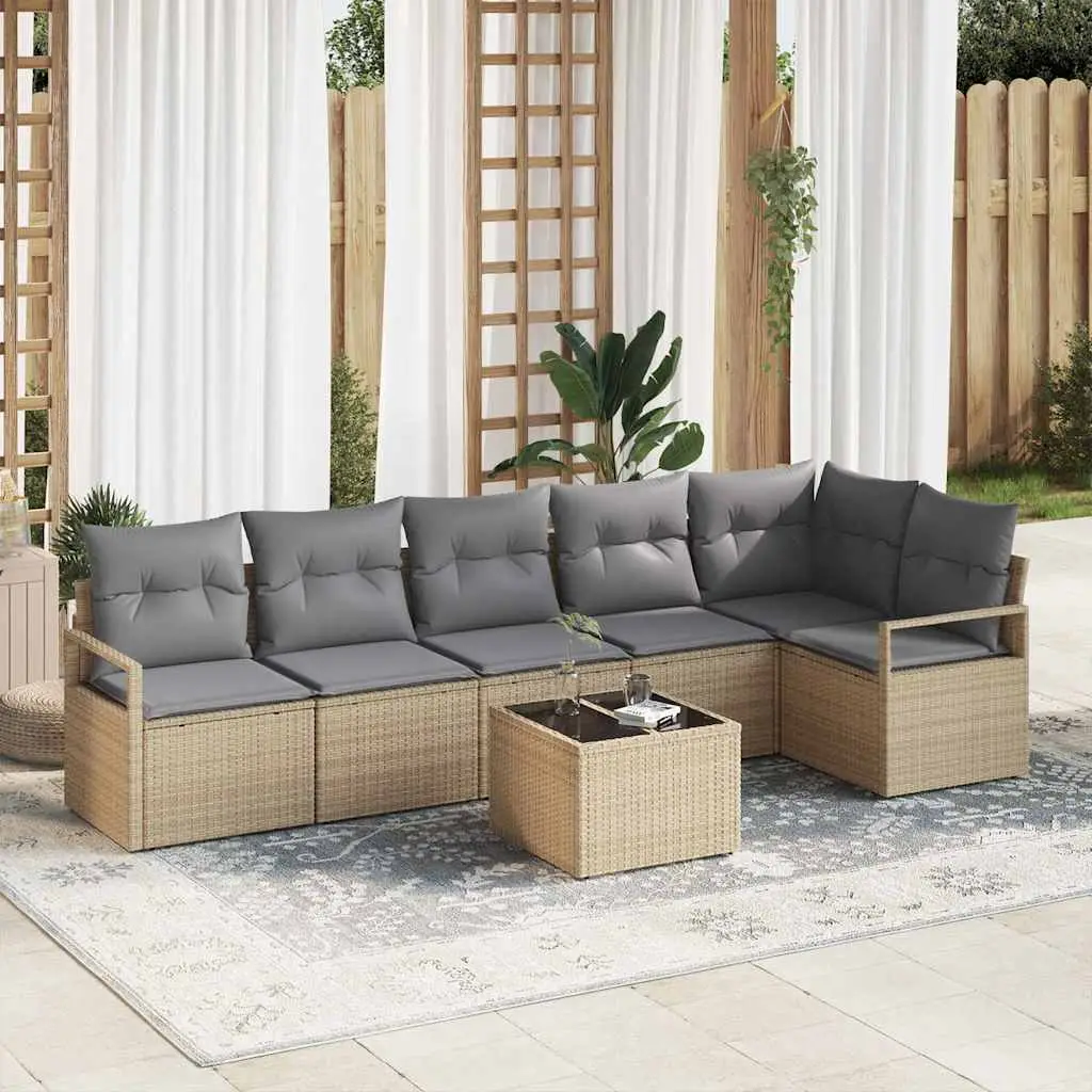 Ensemble de Canapés avec coussin 7 pcs Beige polyrotin vidaXL 3346410