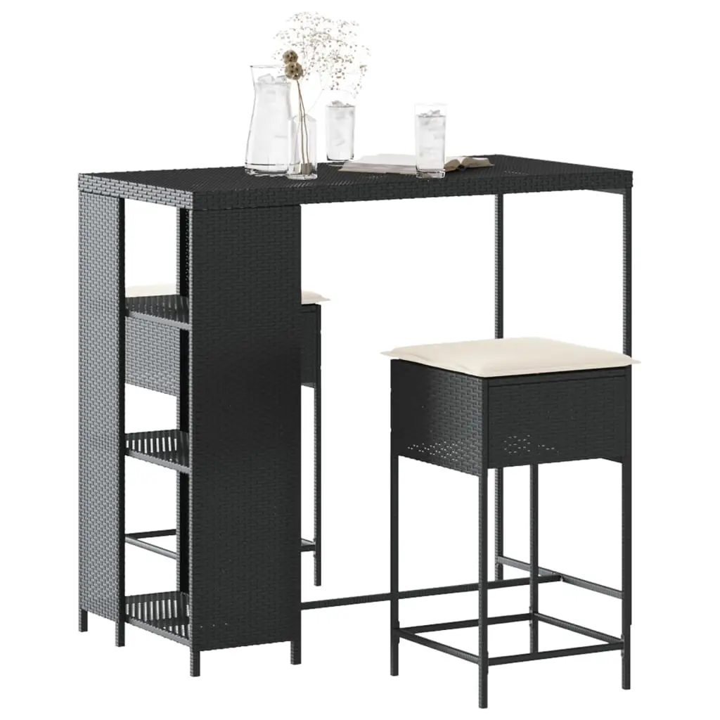 Ensemble de bar de jardin 3 pcs avec coussins noir poly rotin vidaXL 3261492