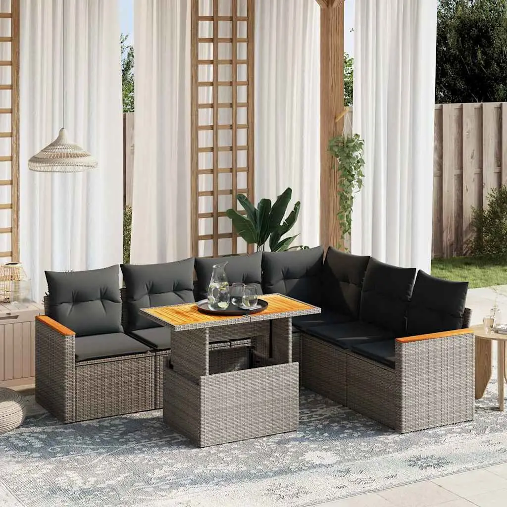 Ensemble de jardin 6 places en résine tressée modulable avec table ajustable Gris – ComfortXL Outdoor Living
