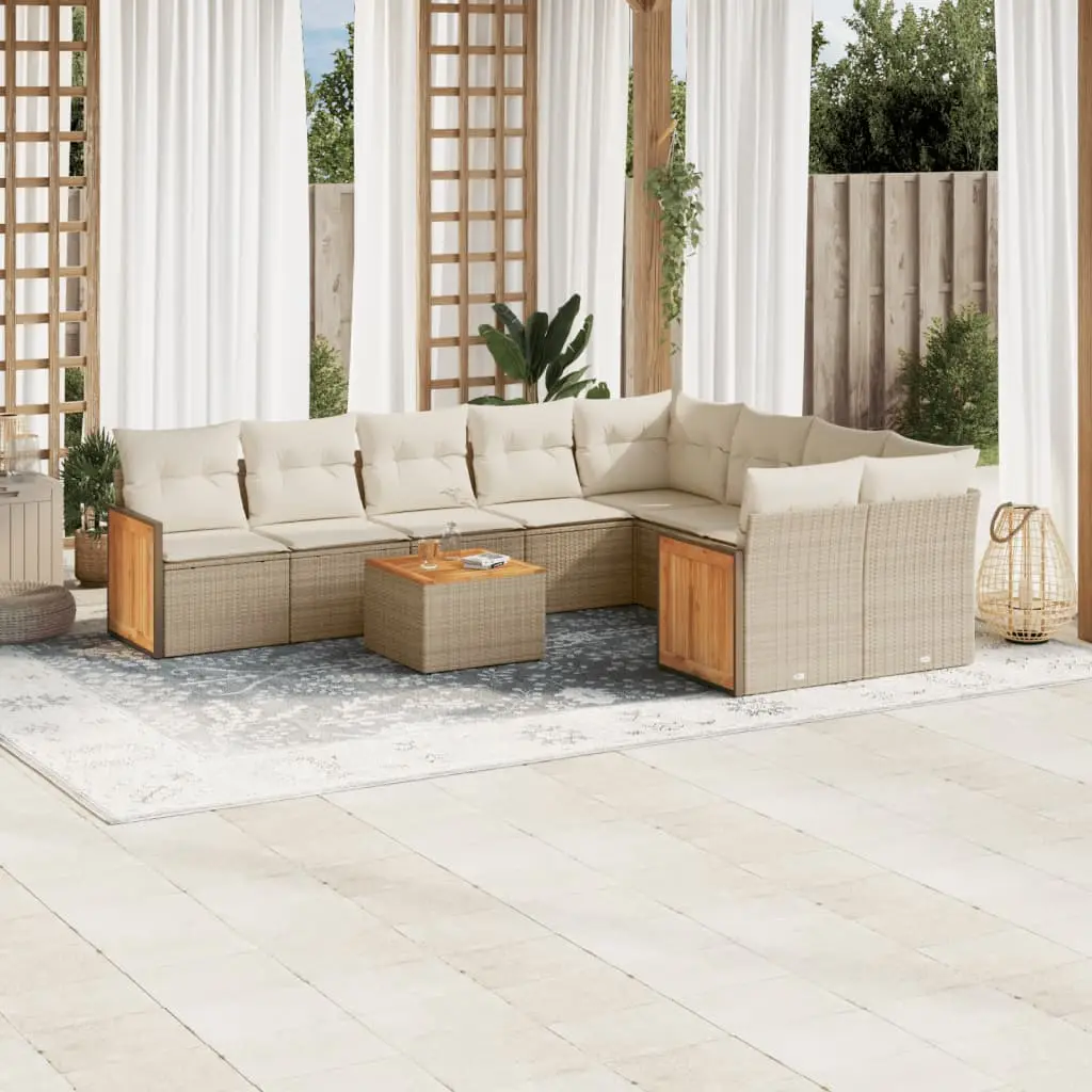 Ensemble d’Extérieur 10 Pièces Poly Rotin Beige à Rangement avec Coussins Déhoussables Crème – ComfortXL Outdoor Living