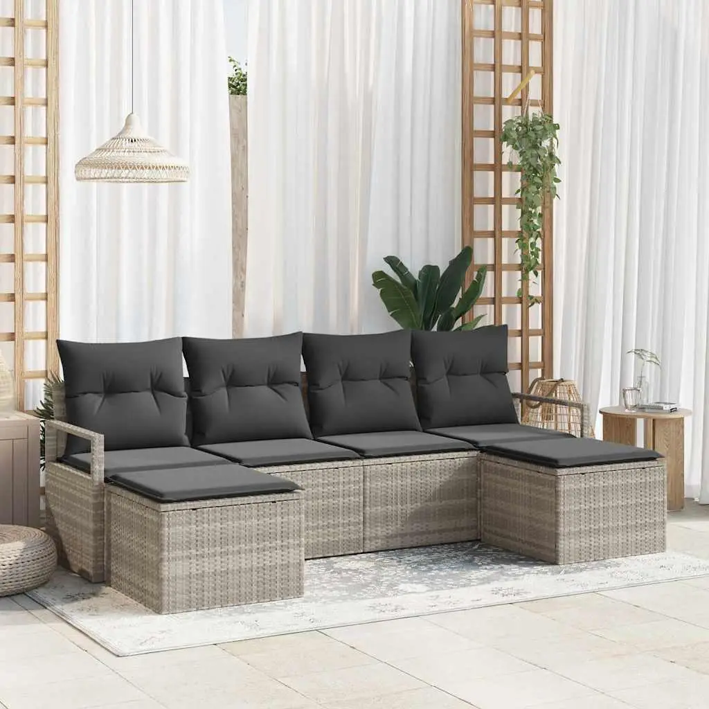 Ensemble de Canapés avec coussin 6 pcs Gris clair polyrotin vidaXL 3355161
