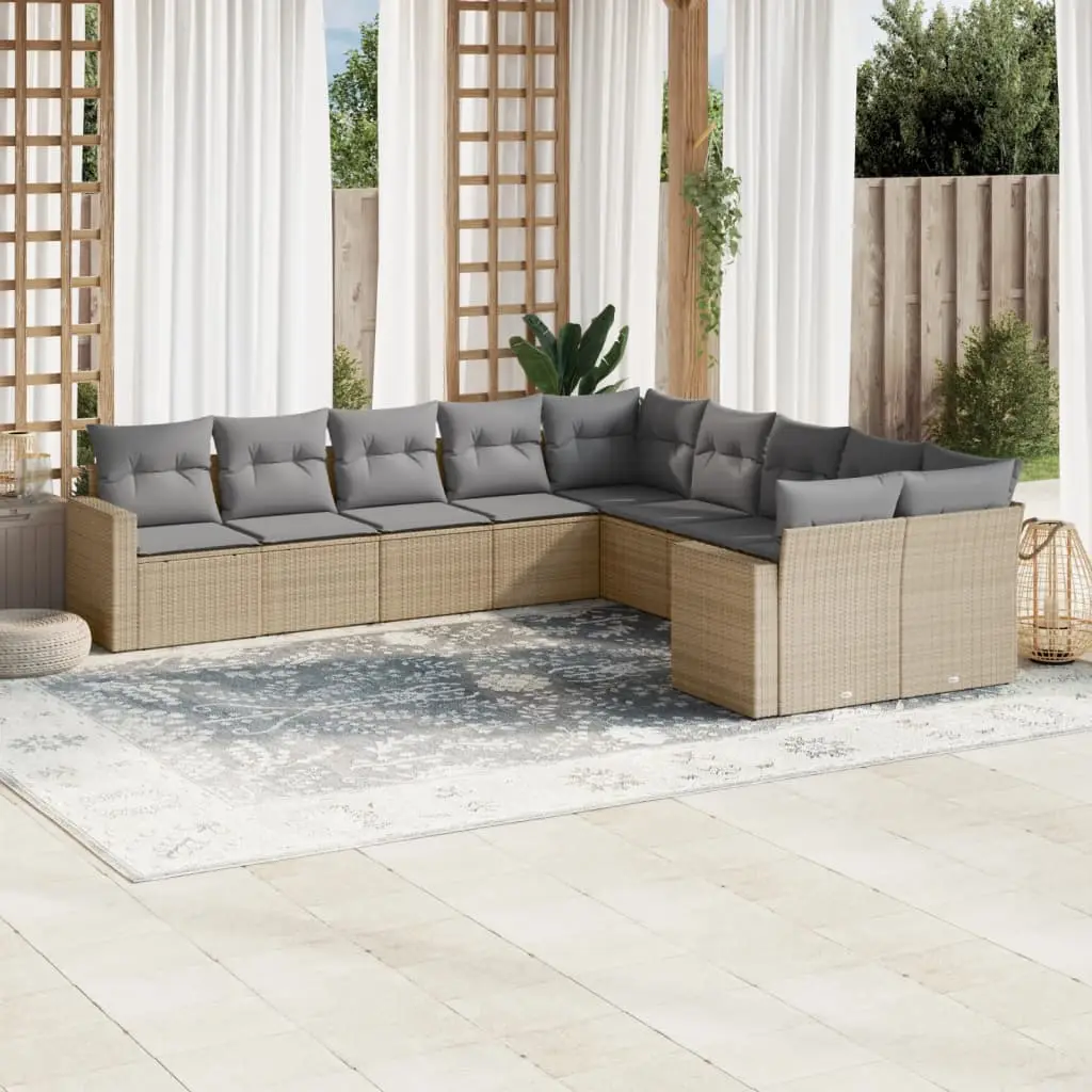 Ensemble Canapés de Jardin 10 Places en Résine Tressée Configurable avec Rangement Beige – ComfortXL Outdoor Living