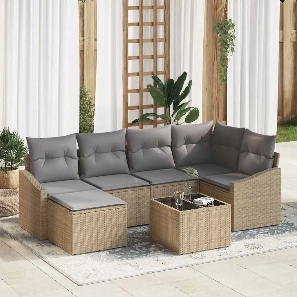 Ensemble de Canapés avec coussin 7 pcs Beige polyrotin vidaXL 3346800