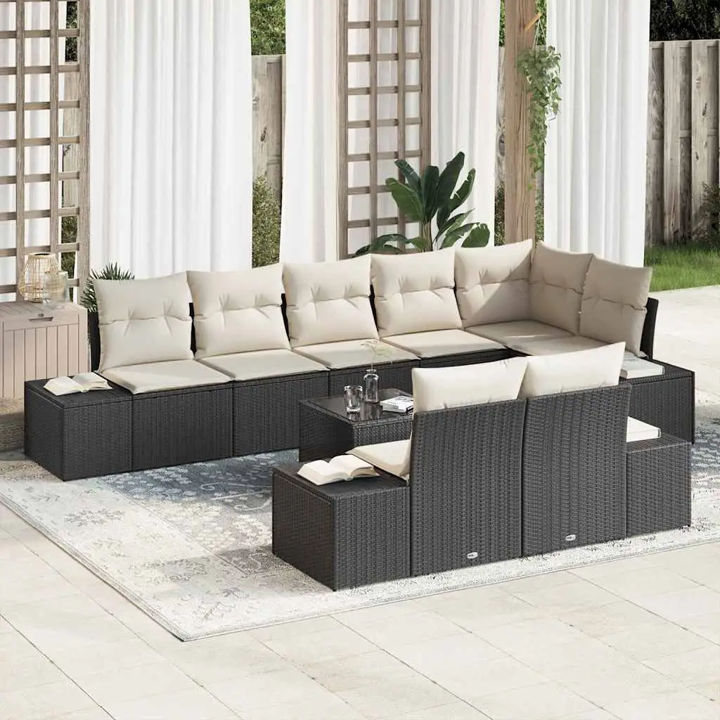 Ensemble de canapé de jardin Noir et Crème Poly rotin vidaXL 3355786