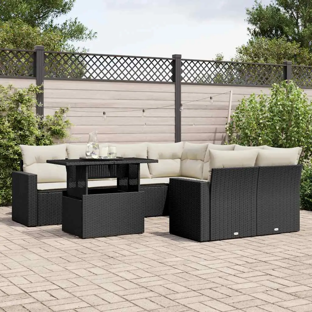 Ensemble de jardin 9 pcs poly rotin avec table multifonction et design modulable noir – ComfortXL Outdoor Living