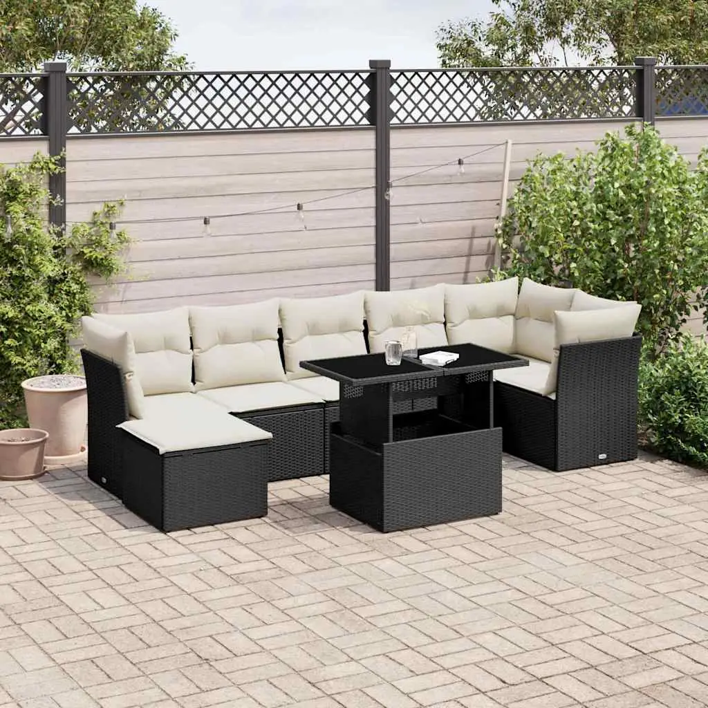 Ensemble de jardin 8 éléments résine tressée Noir table transformable pour patio – ComfortXL Outdoor Living