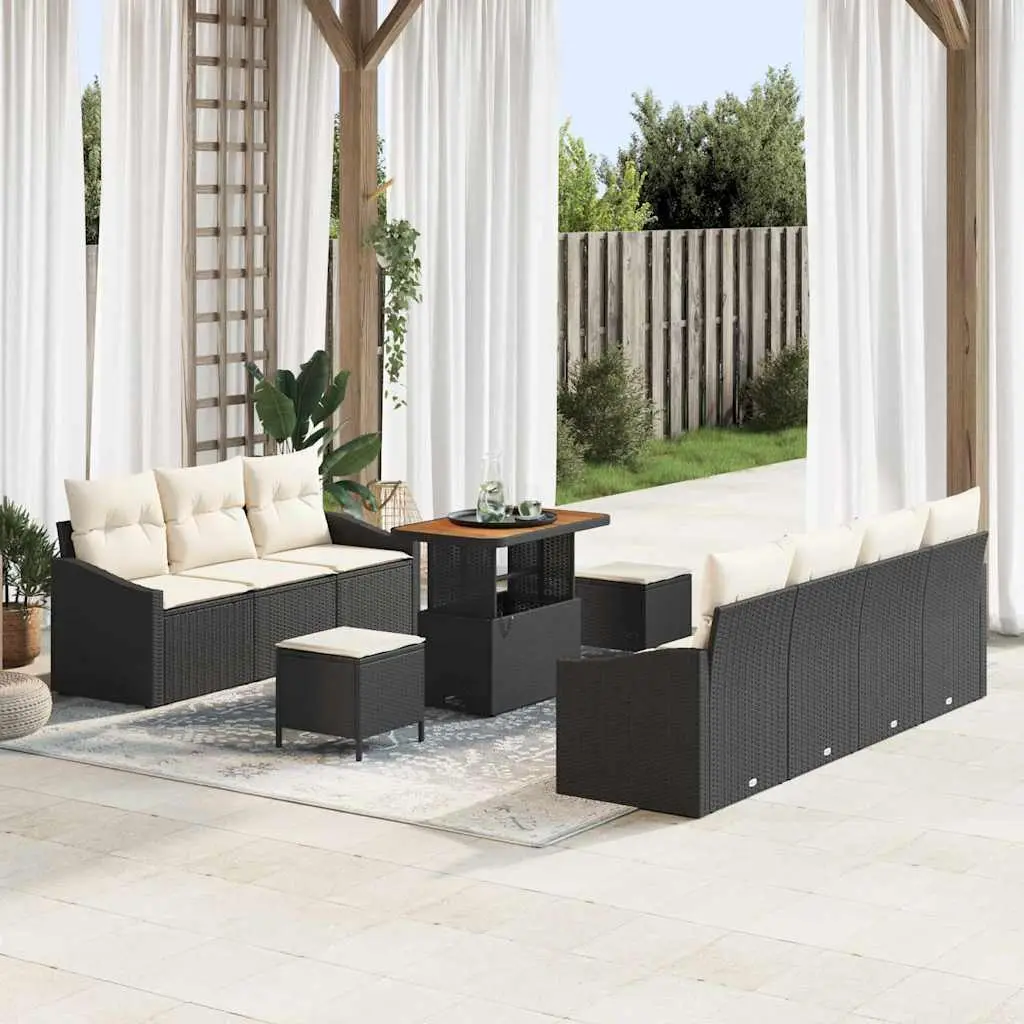 Ensemble Canapé Terrasse 10 pcs Noir et Crème – Résine Tressée Durable avec Coffres de Rangement – ComfortXL Outdoor Living