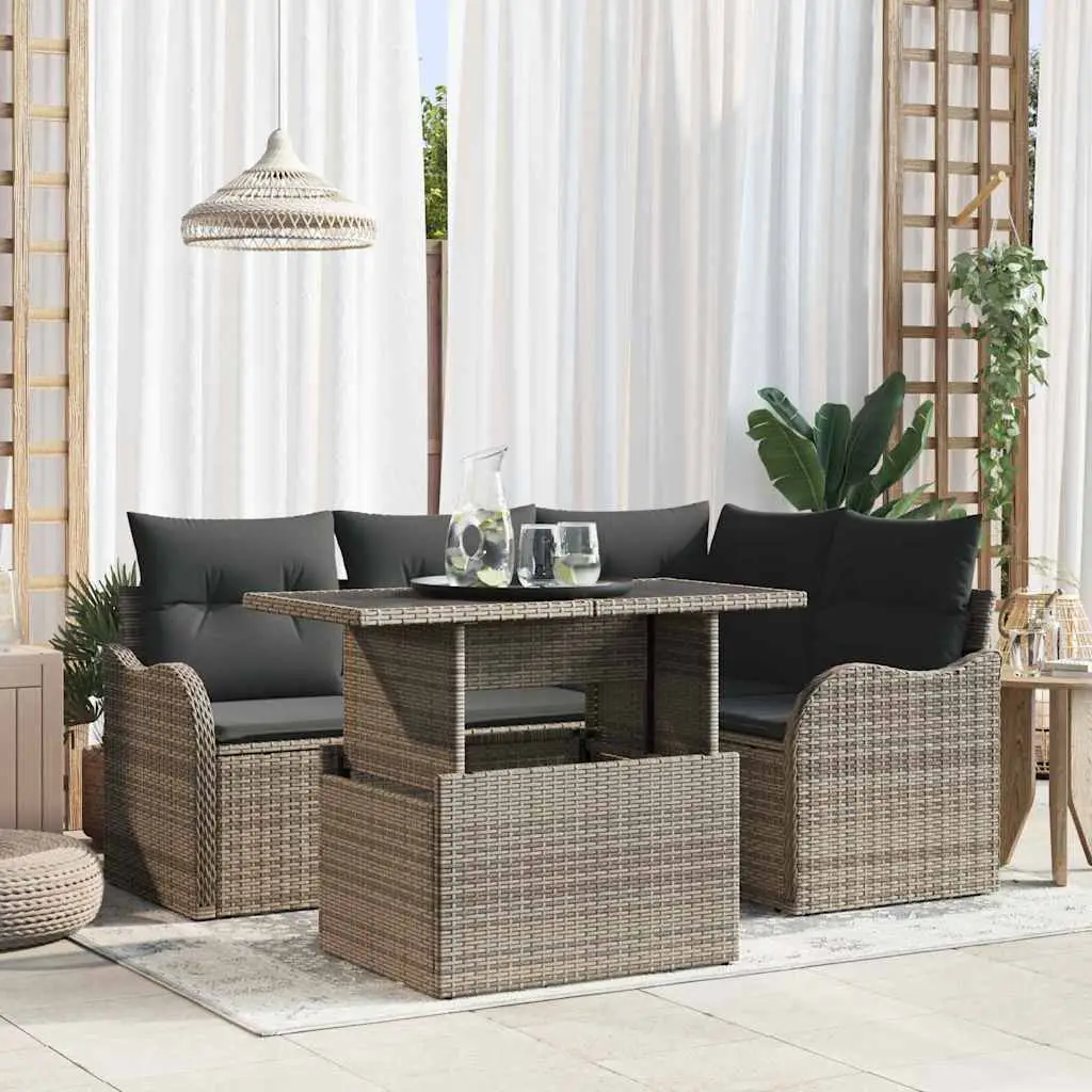 Ensemble de repas extérieur avec coussin 5 pcs Gris Poly rotin vidaXL 3348455