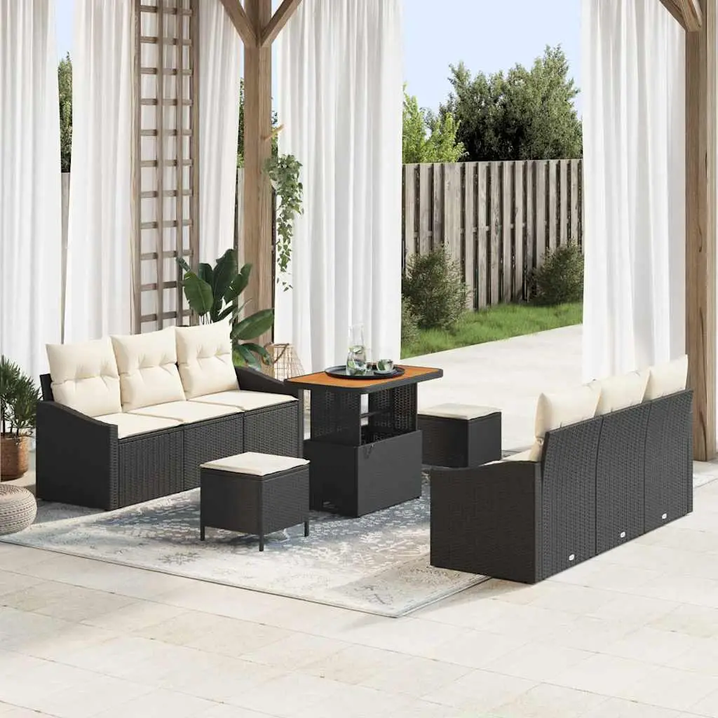 Ensemble Canapé Patio 9 pcs Noir et Crème – Polyrotin Modulable avec Coffres de Rangement Astucieux – ComfortXL Outdoor Living