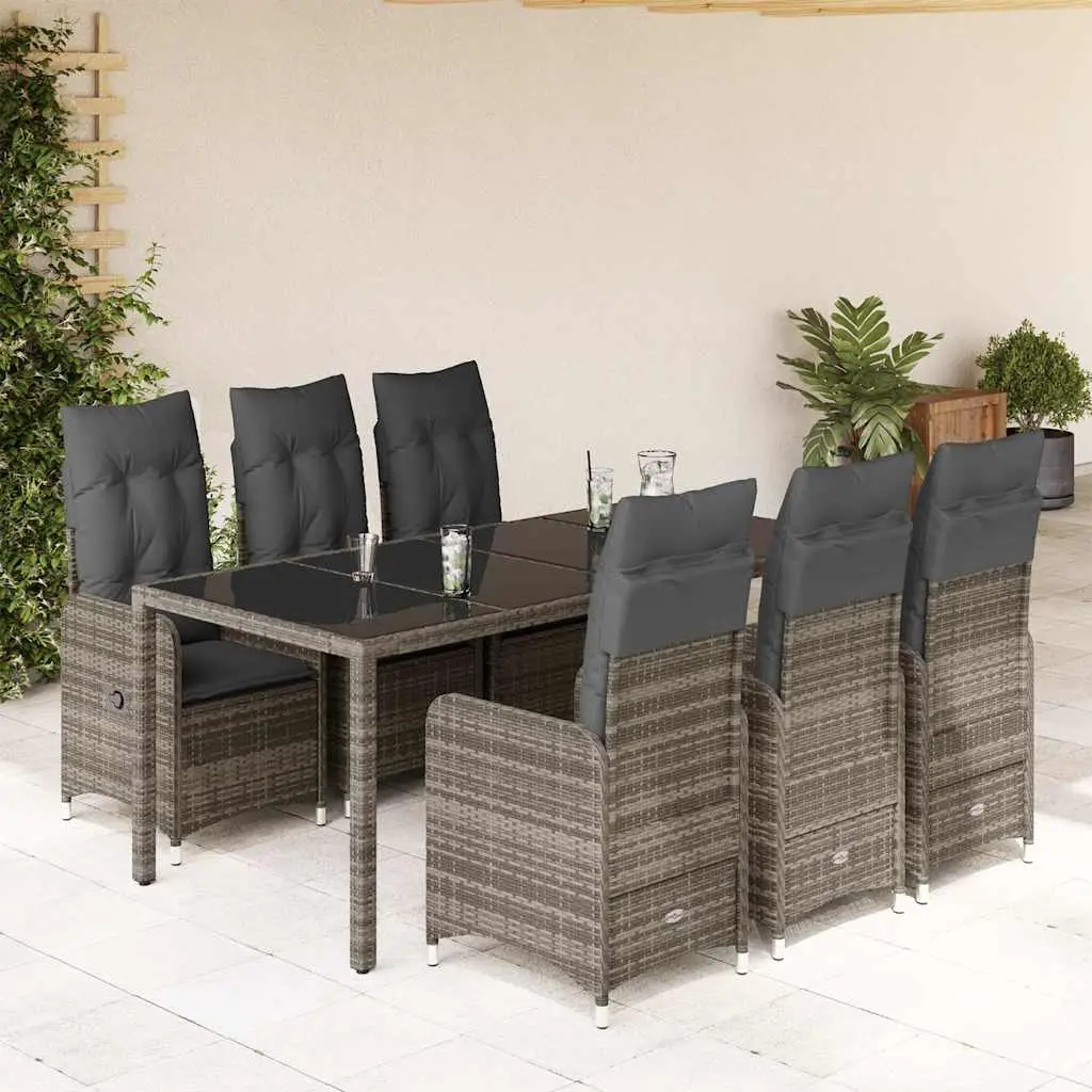 Ensemble de Jardin Gris 6 Places avec Table en Verre 190cm et Fauteuils Confort à Dossier Inclinable – ComfortXL Outdoor Living