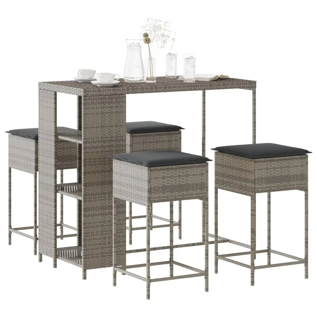 Ensemble de bar de jardin 5 pcs avec coussins gris poly rotin vidaXL 3261495