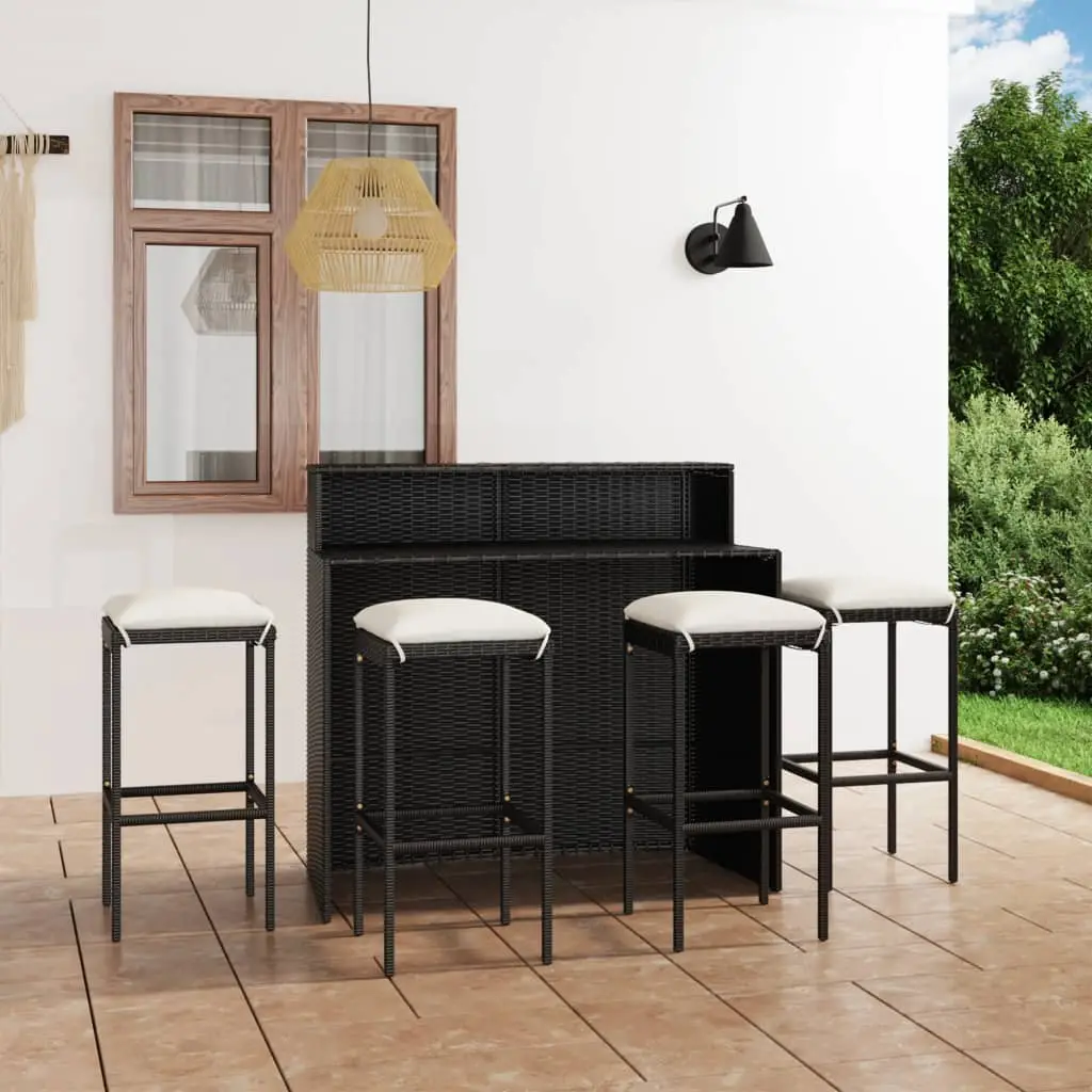 Ensemble de bar de jardin avec coussins 5 pcs Noir vidaXL 3064879