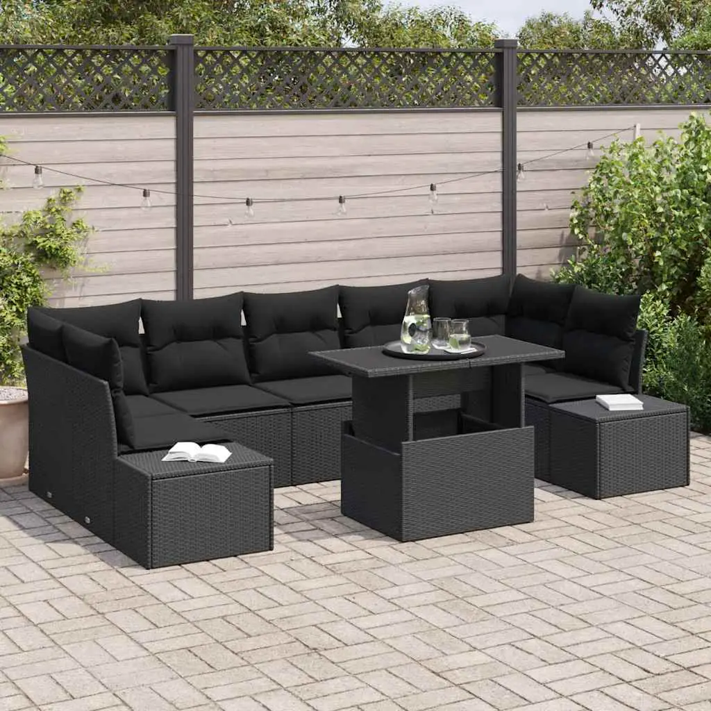 Ensemble de Canapés avec coussin 8 pcs Noir polyrotin vidaXL 3349139